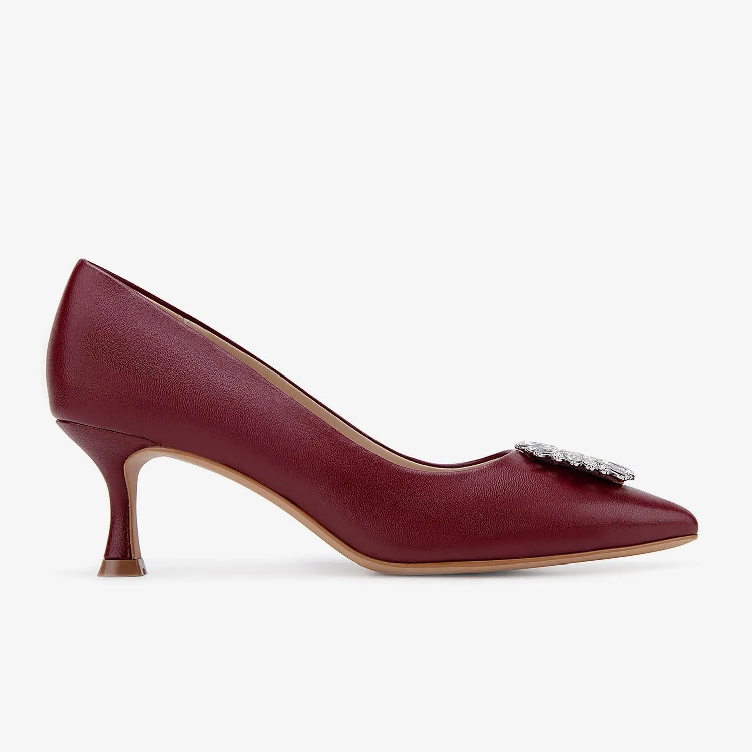 Genuine Leather Pumps Rhinestones Women Dressy Comfortable Shoes with Memory Foam Insole Womens Low Heel for Office Attire Dress Comfortable Footwear