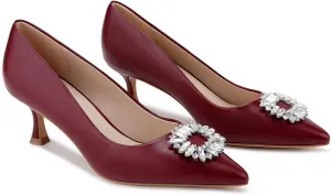 Genuine Leather Pumps Rhinestones Women Dressy Comfortable Shoes with Memory Foam Insole Womens Low Heel for Office Attire Dress Comfortable Footwear