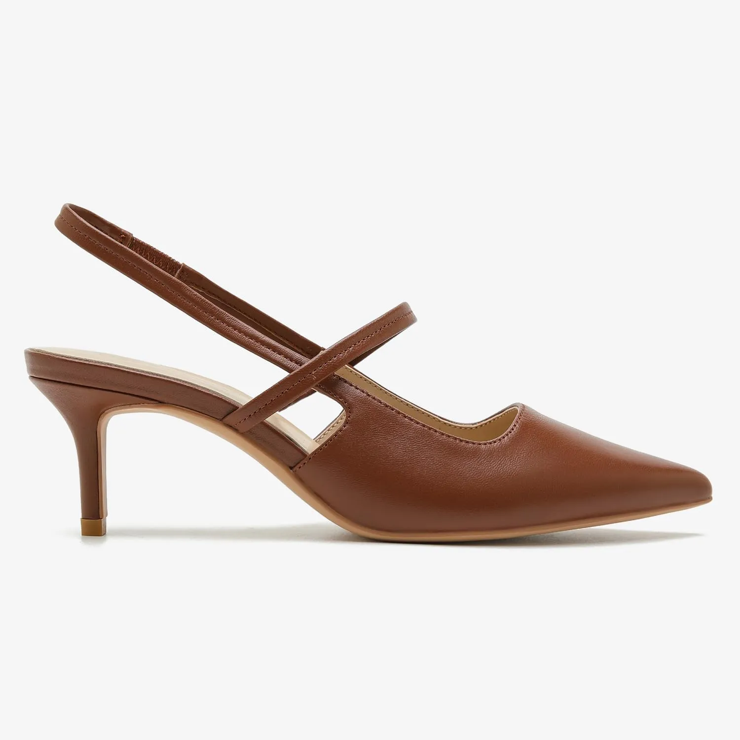 Genuine Leather Slingback Pumps Women Kitten Heels Dressy Comfortable Shoes with Memory Insole Heeled Sandal for Daily Office Attire Dress
