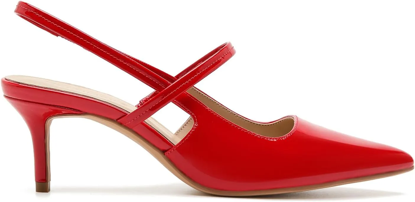 Genuine Leather Slingback Pumps Women Kitten Heels Dressy Comfortable Shoes with Memory Insole Heeled Sandal for Daily Office Attire Dress
