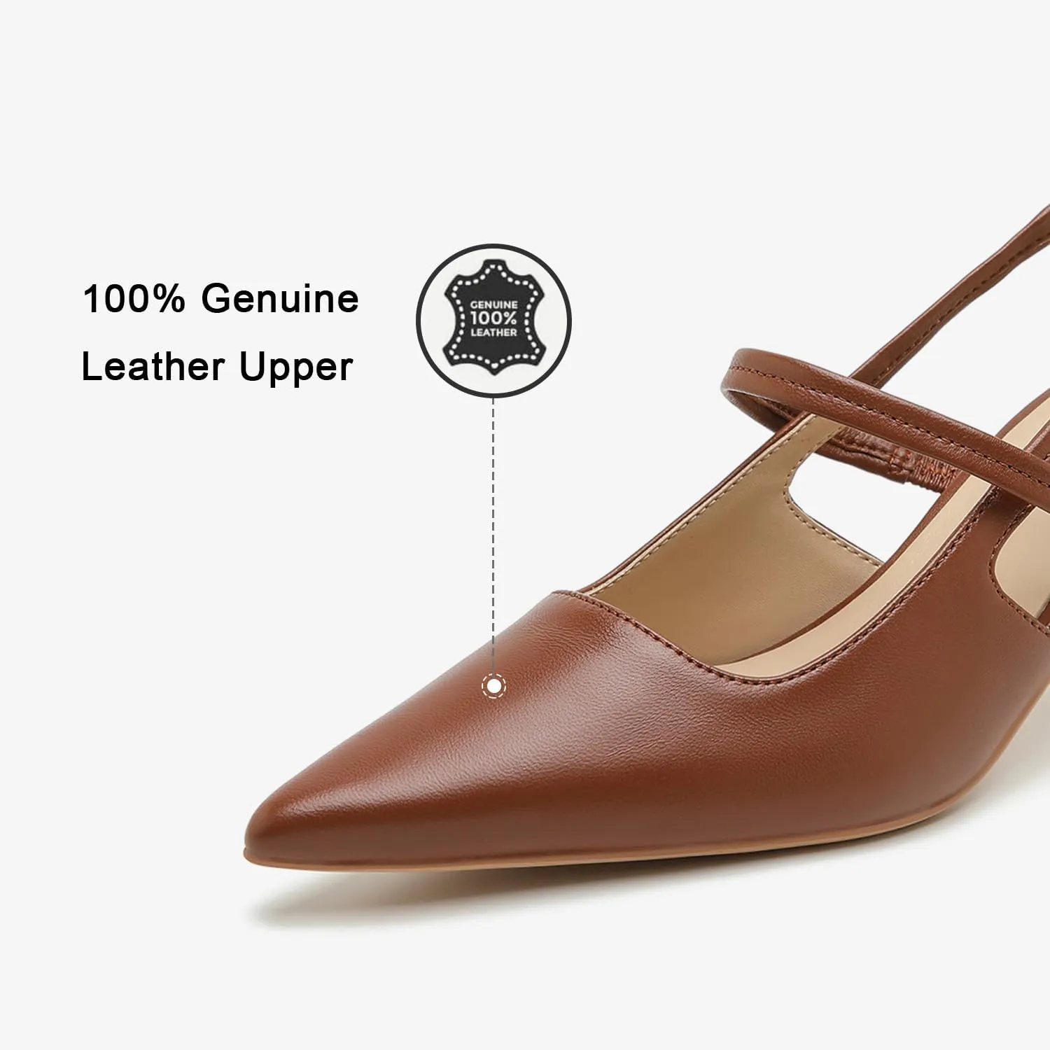 Genuine Leather Slingback Pumps Women Kitten Heels Dressy Comfortable Shoes with Memory Insole Heeled Sandal for Daily Office Attire Dress