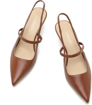 Genuine Leather Slingback Pumps Women Kitten Heels Dressy Comfortable Shoes with Memory Insole Heeled Sandal for Daily Office Attire Dress