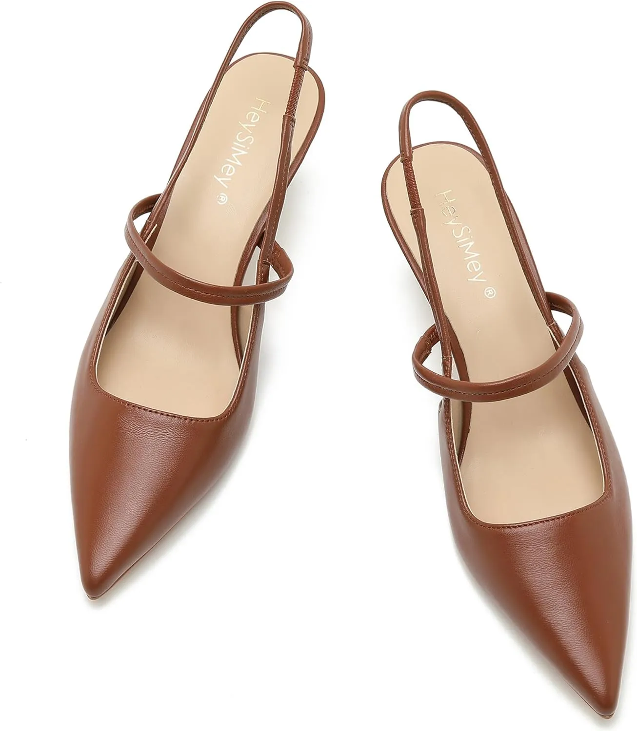Genuine Leather Slingback Pumps Women Kitten Heels Dressy Comfortable Shoes with Memory Insole Heeled Sandal for Daily Office Attire Dress