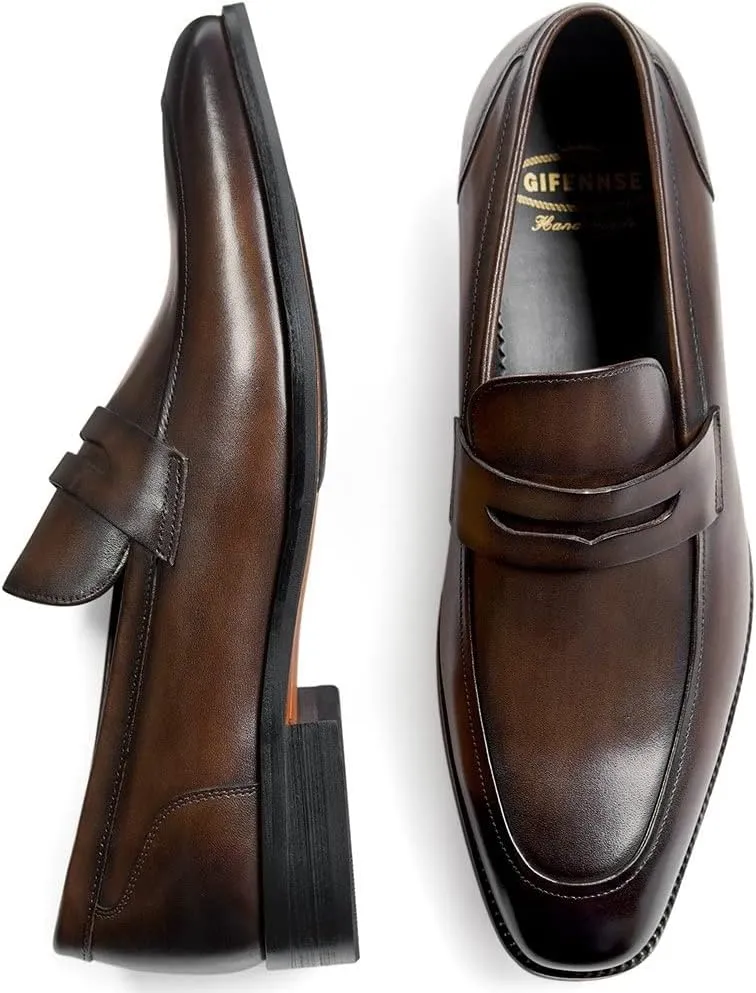 GIFENNSE Men's Dress Shoes Slip-On Loafers Formal Leather Shoes for Men
