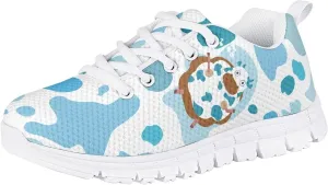 Girls Cute Tennis Shoes Cow Sunflower Leopard Print Casual Kids Sneakrs Lightweight Lace Up Soft School Athletic Running Shoes