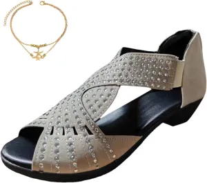 Glowstep Orthopedic Low Heel Cut-Out Sandals, Soipeshop Orthopedic Sandals, Comfortable Sports Slippers - Arch Support, Sparkly Rhinestone Open Toe Dress Shoes for Women, Non-Slip Shoes