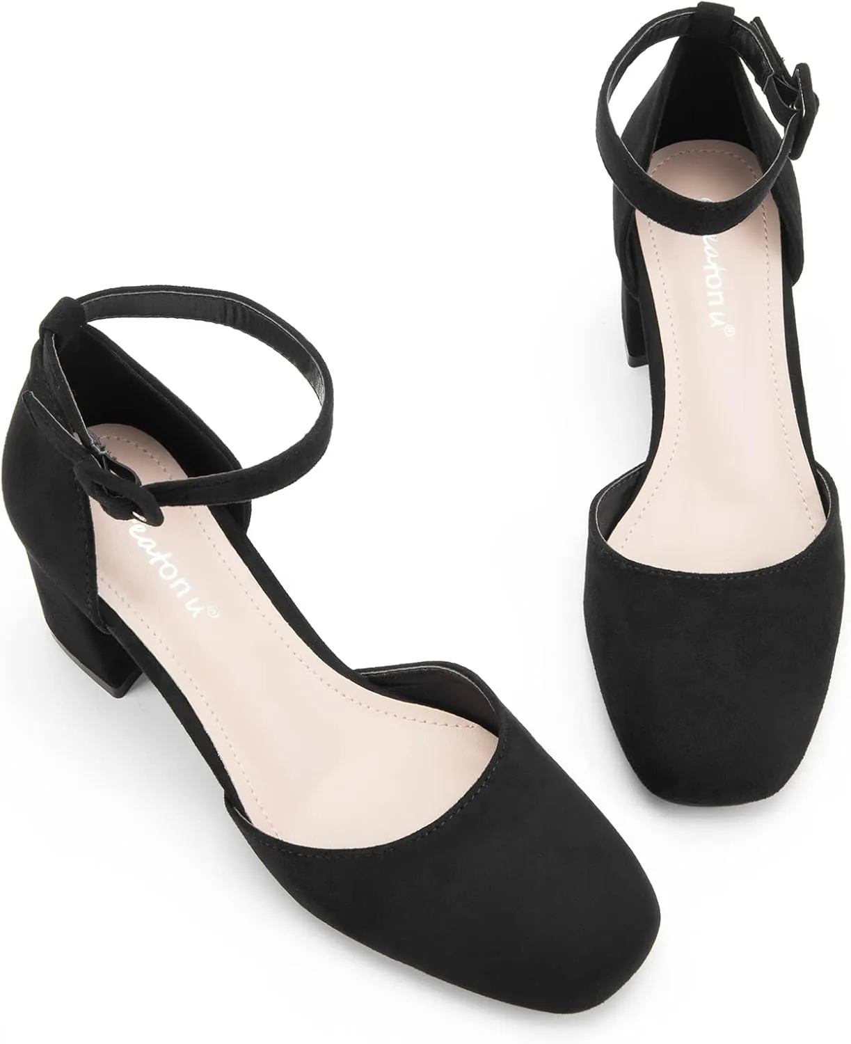Greatonu Women's Closed Toe Ankle Strap 2.5 inch Low Block Heels Dress Wedding Party Pumps Shoes