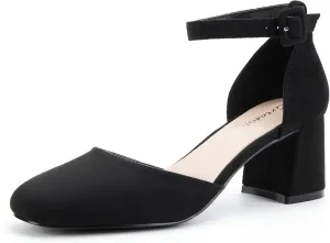 Greatonu Women's Closed Toe Ankle Strap 2.5 inch Low Block Heels Dress Wedding Party Pumps Shoes