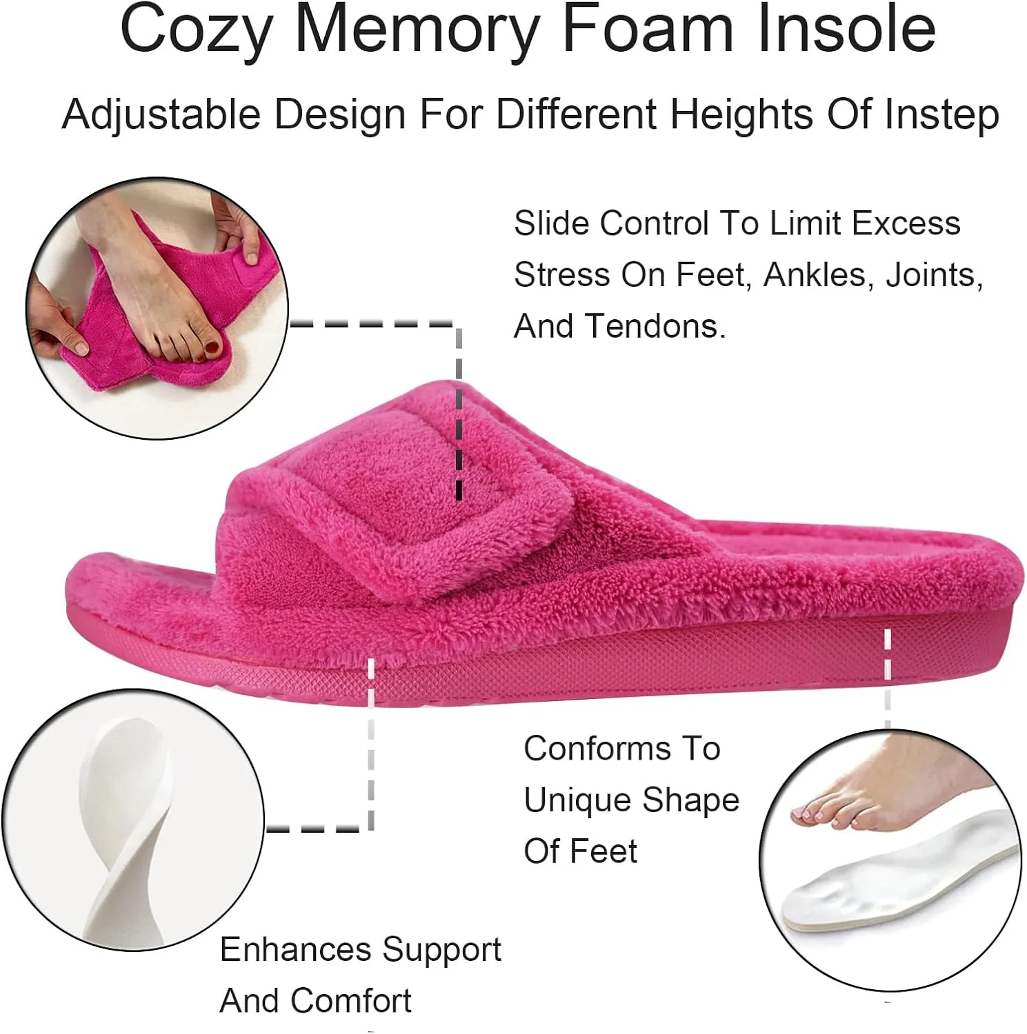 GRITHEIM Women's Orthotic Arch Support Slippers Fuzzy Adjustable Orthopedic Slippers for Plantar Fasciitis Furry Slide for Ladies