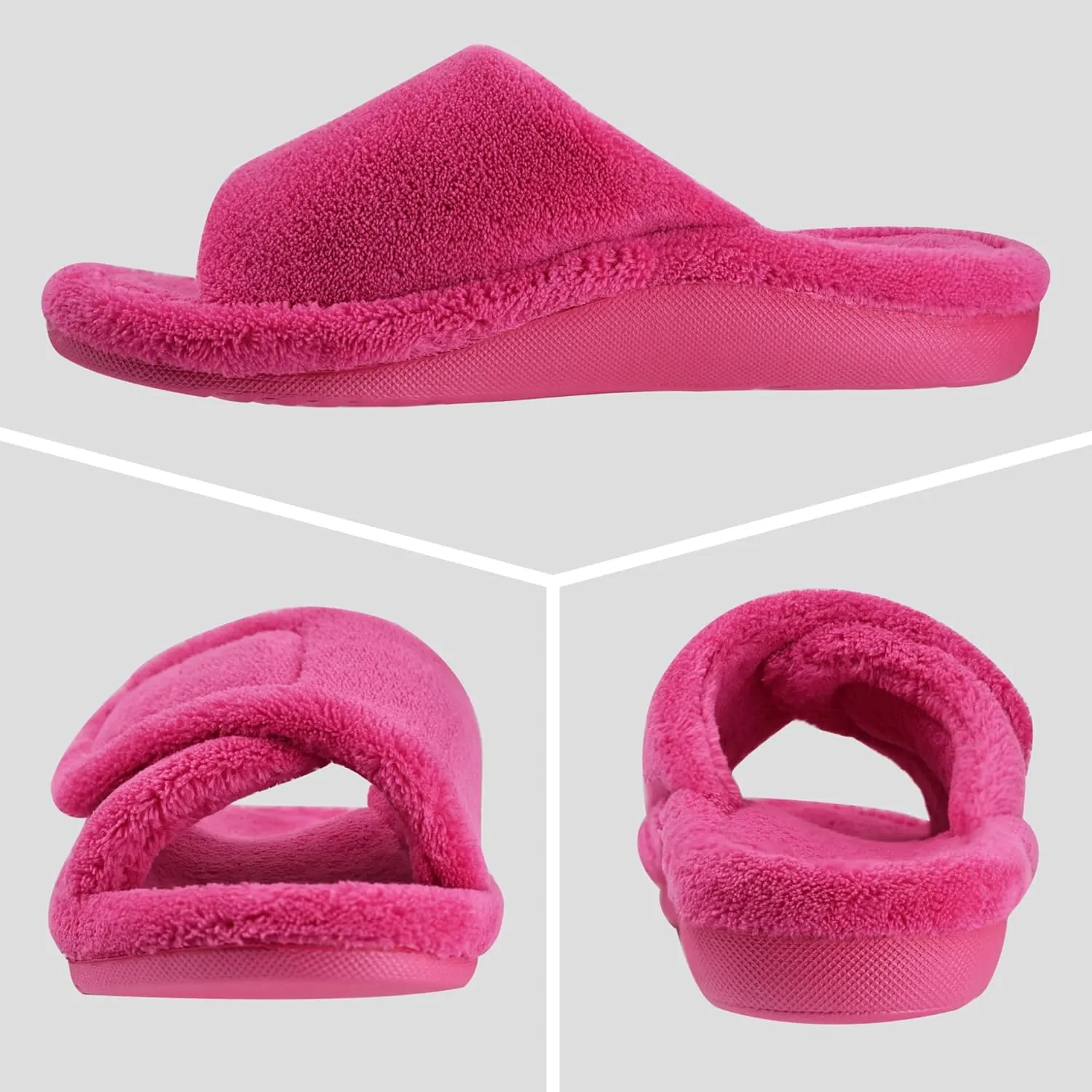 GRITHEIM Women's Orthotic Arch Support Slippers Fuzzy Adjustable Orthopedic Slippers for Plantar Fasciitis Furry Slide for Ladies