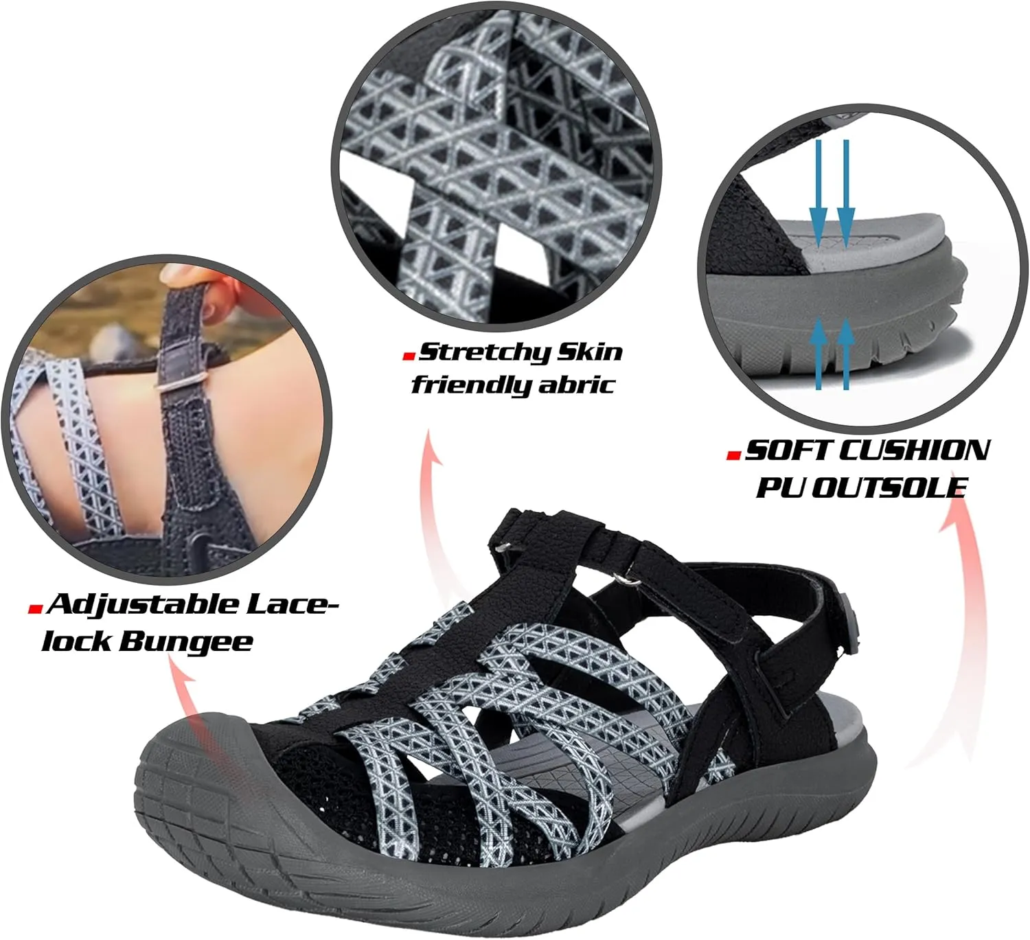 GRITION Hiking Sandals Women Closed Toe, Waterproof Lightweight Adjustable Hiking Athletic Sandals, Breathable For Beach Summer Adventure Comfortable Outdoor Sport