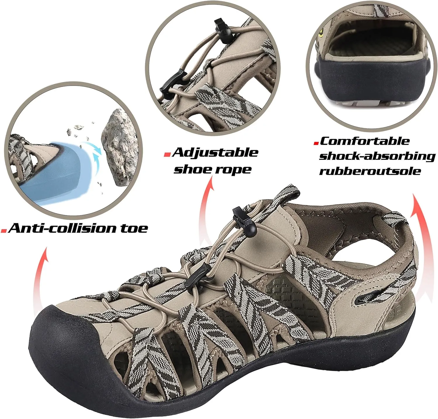 GRITION Hiking Sandals Women Closed Toe, Waterproof Lightweight Adjustable Hiking Athletic Sandals, Breathable For Beach Summer Adventure Comfortable Outdoor Sport