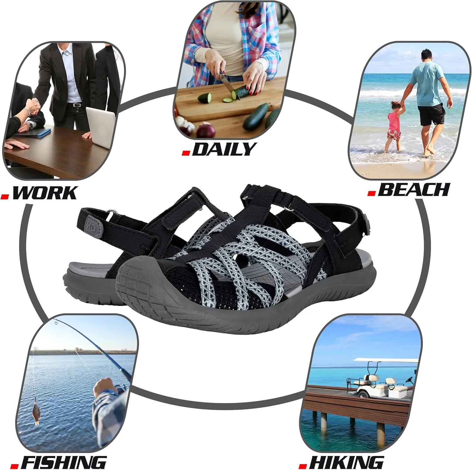 GRITION Hiking Sandals Women Closed Toe, Waterproof Lightweight Adjustable Hiking Athletic Sandals, Breathable For Beach Summer Adventure Comfortable Outdoor Sport