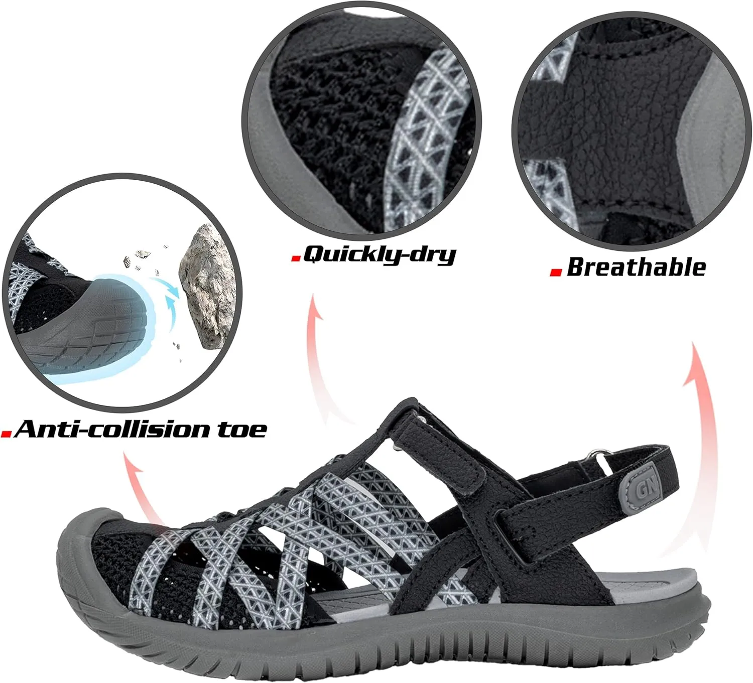 GRITION Hiking Sandals Women Closed Toe, Waterproof Lightweight Adjustable Hiking Athletic Sandals, Breathable For Beach Summer Adventure Comfortable Outdoor Sport