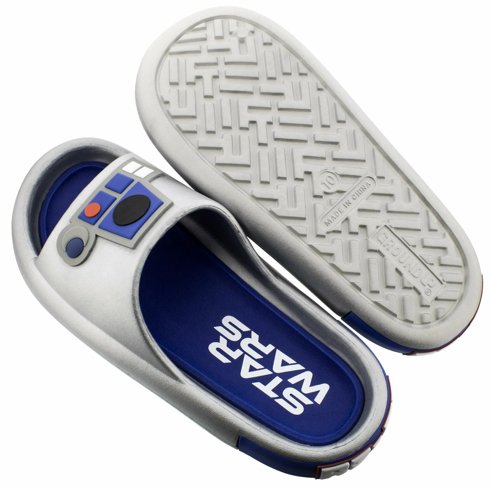 Ground Up Star Wars R2-D2 Metallic Men's Cloud Comfort Slide Sandals (Silver, US