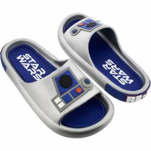 Ground Up Star Wars R2-D2 Metallic Men's Cloud Comfort Slide Sandals (Silver, US