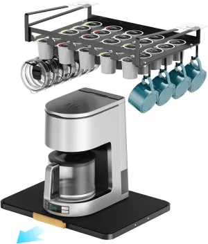 GSlife Appliance Slider and K Pod Storage Basket - 2 in Set of Sliding Tray for Coffee Maker and Under Shelf Storage for K Pod Coffee, Appliance Rolling Tray with Mat for Countertop, Bunlde