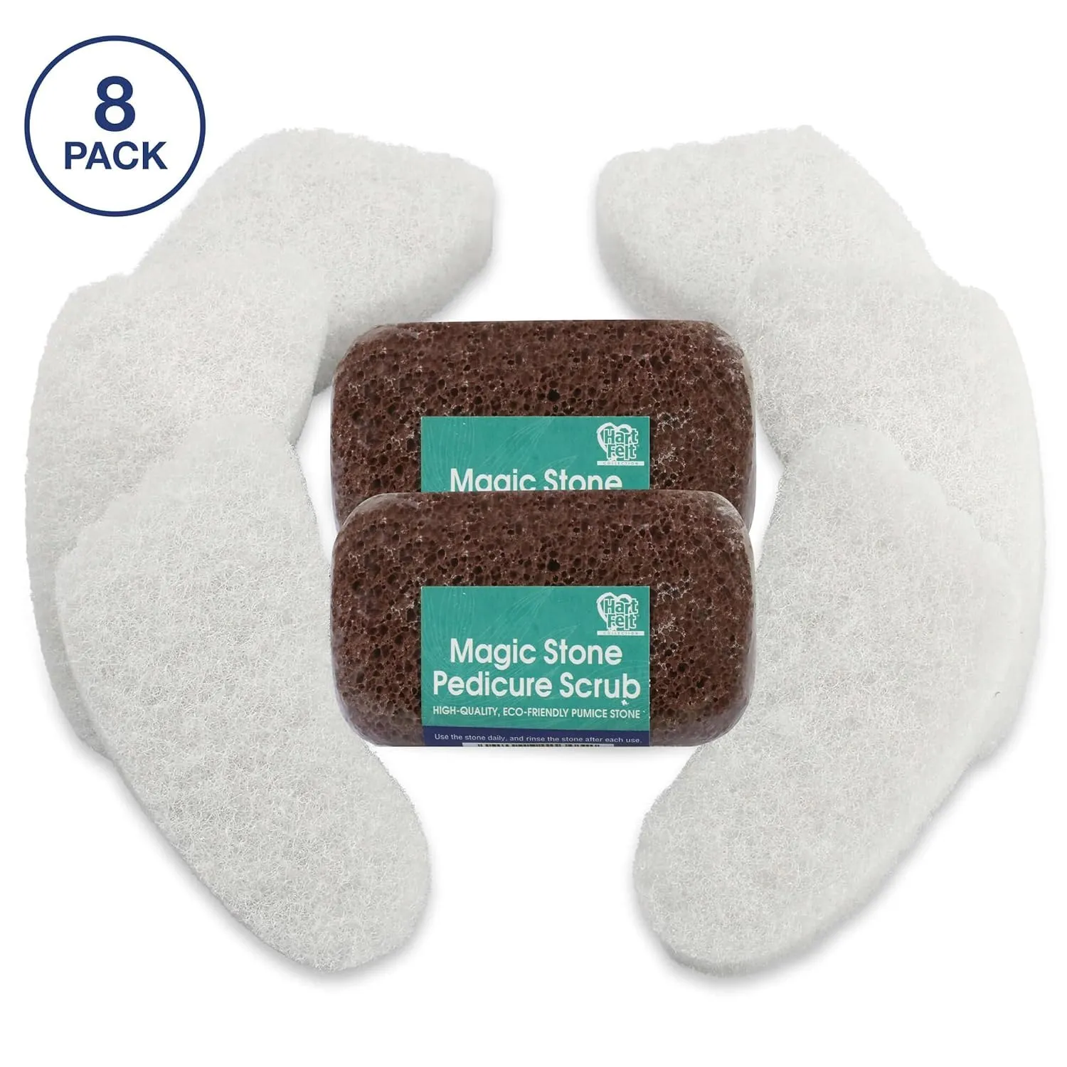 HartFelt Pedicure Exfoliation Beauty Box with 6 Exfoliating Foot Scrubber Bath Sponges & 2 Magic Pumice Stone for Feet Callus Remover | Gentle Sponge Pad & Foot Scrubbing Stone for Deep Cleansing