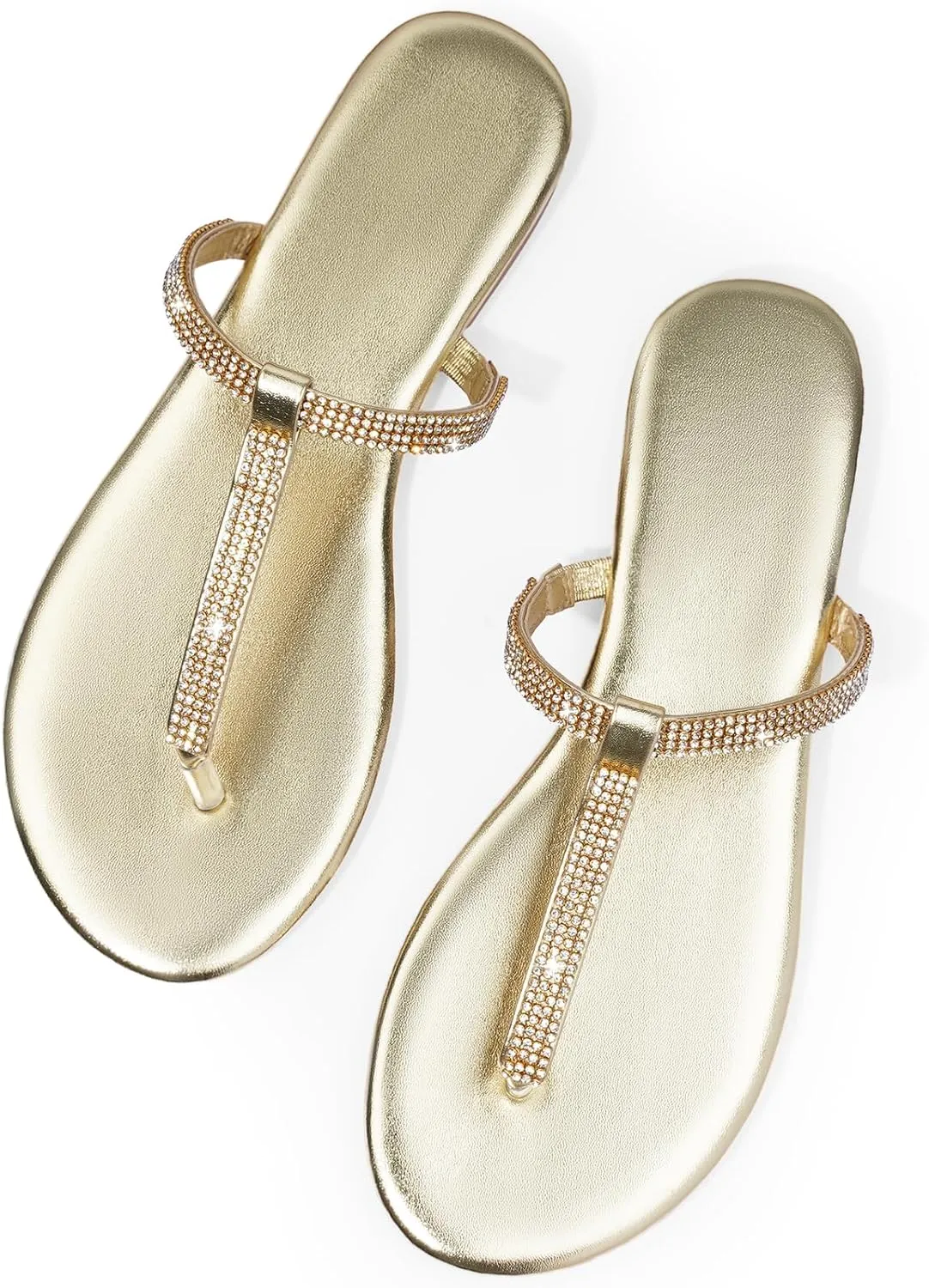 Harvest Land Women's Sandals Dressy T Strap with Rhinestone Sparkly Wedding Flat Sandals Ankle Strap Summer Gladiator Fashion Shoes