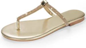 Harvest Land Women's Sandals Dressy T Strap with Rhinestone Sparkly Wedding Flat Sandals Ankle Strap Summer Gladiator Fashion Shoes