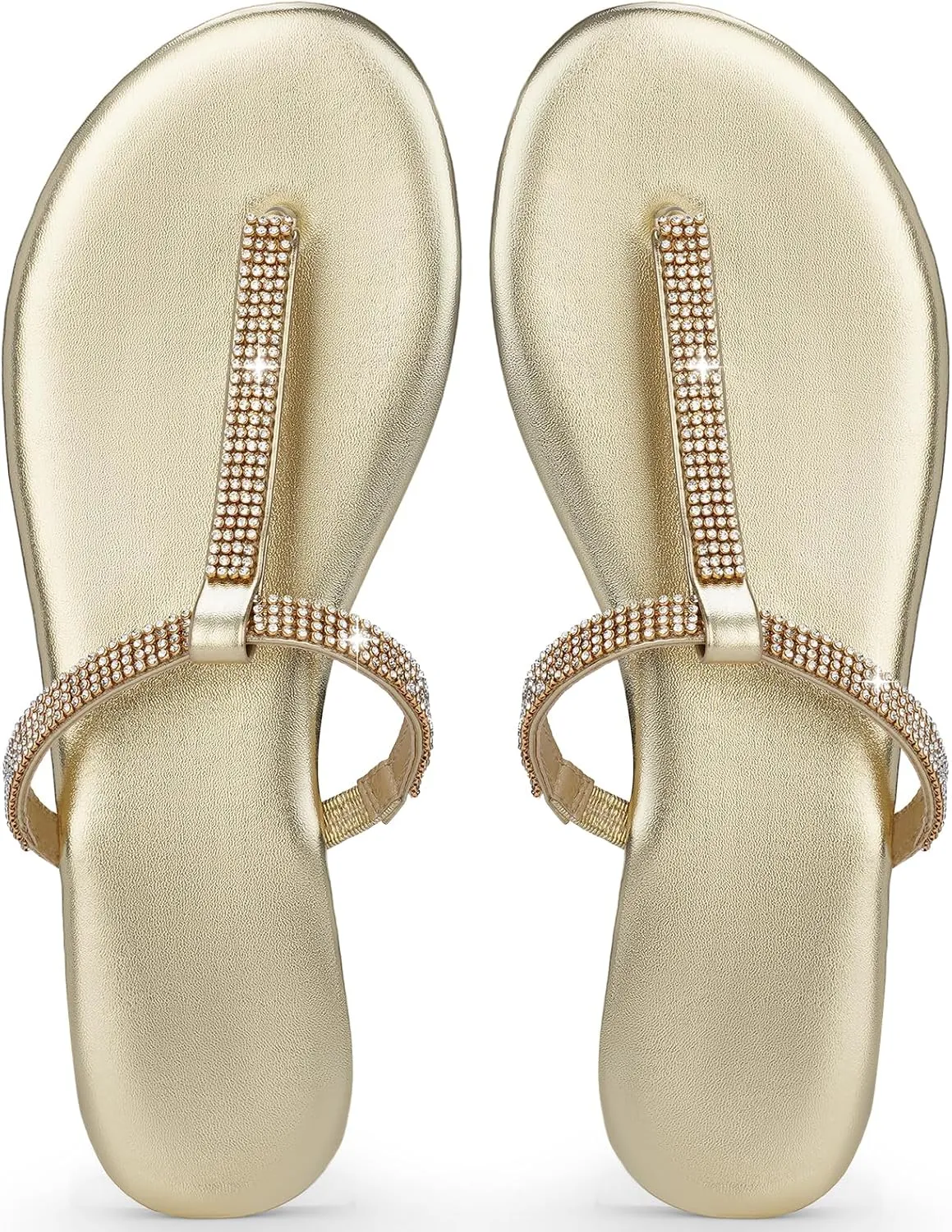 Harvest Land Women's Sandals Dressy T Strap with Rhinestone Sparkly Wedding Flat Sandals Ankle Strap Summer Gladiator Fashion Shoes