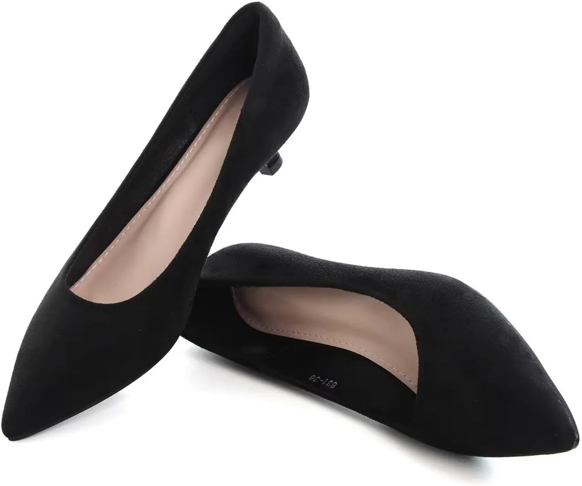 Hee grand Womens Kitten Heels Pumps Classic Low Heel Slip On Closed Pointed Toe Pumps Office Work Dress Pump Shoes