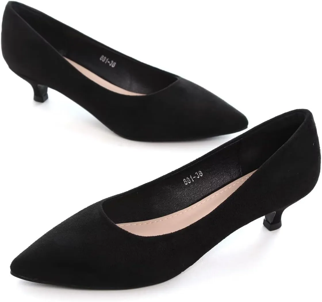 Hee grand Womens Kitten Heels Pumps Classic Low Heel Slip On Closed Pointed Toe Pumps Office Work Dress Pump Shoes