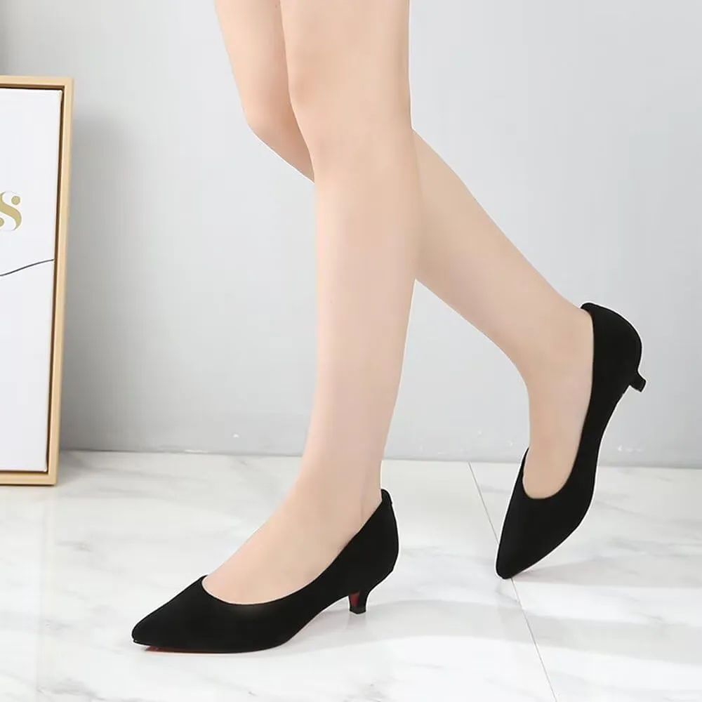 Hee grand Womens Kitten Heels Pumps Classic Low Heel Slip On Closed Pointed Toe Pumps Office Work Dress Pump Shoes