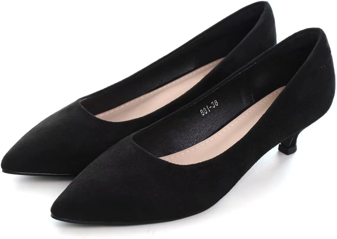 Hee grand Womens Kitten Heels Pumps Classic Low Heel Slip On Closed Pointed Toe Pumps Office Work Dress Pump Shoes