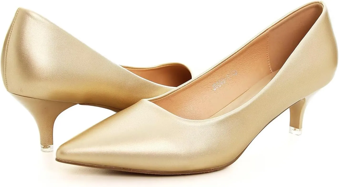 Hee grand Womens Kitten Heels Pumps Classic Low Heel Slip On Closed Pointed Toe Pumps Office Work Dress Pump Shoes