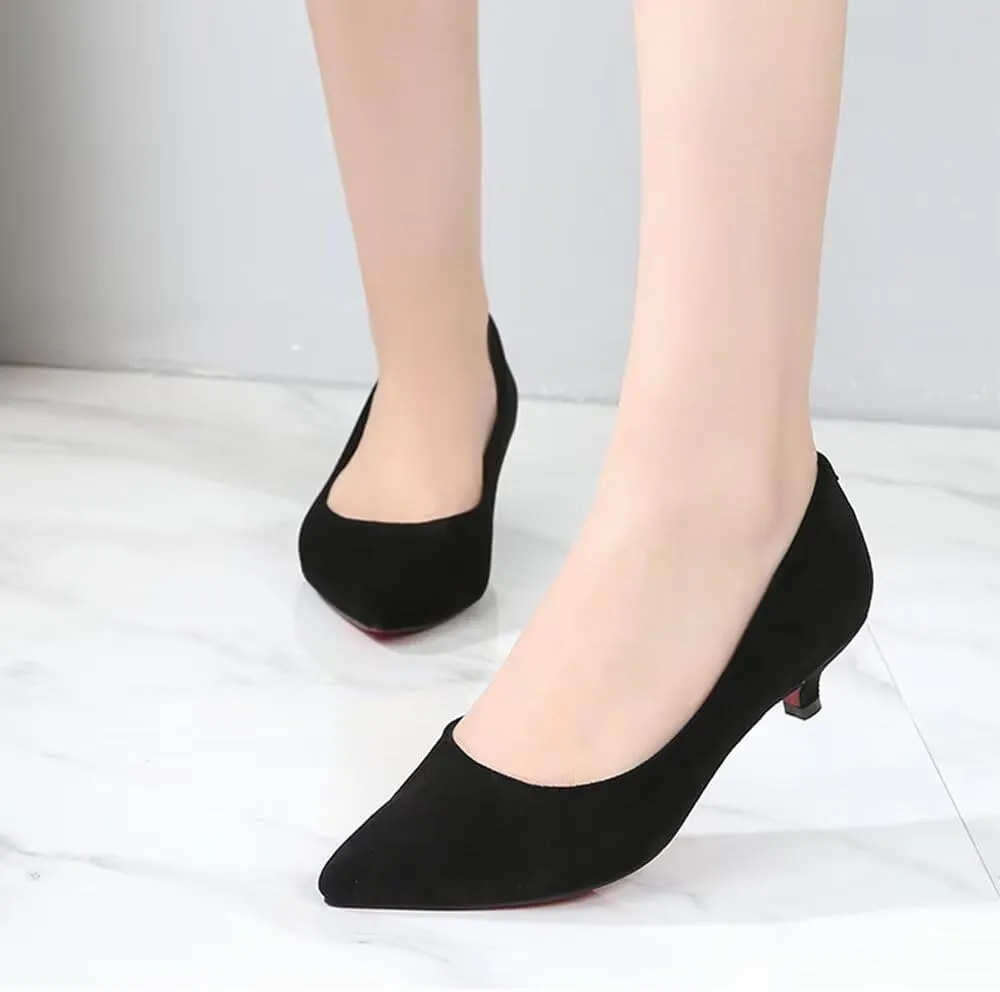 Hee grand Womens Kitten Heels Pumps Classic Low Heel Slip On Closed Pointed Toe Pumps Office Work Dress Pump Shoes