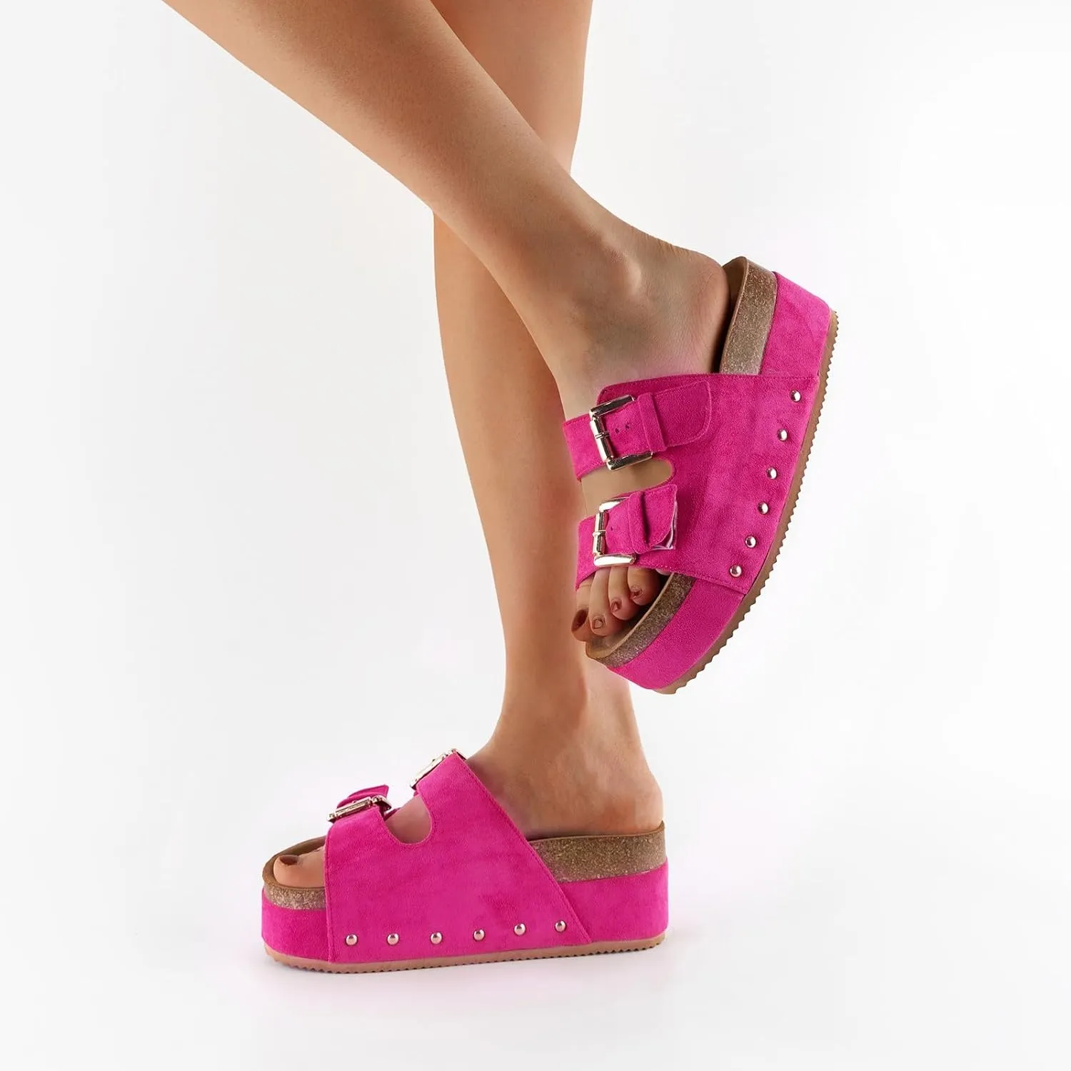 heelchic Platform Sandals Women, Chunky Platform Wedges with Arch Support, Big Buckle Casual Open Toe Slide Sandals