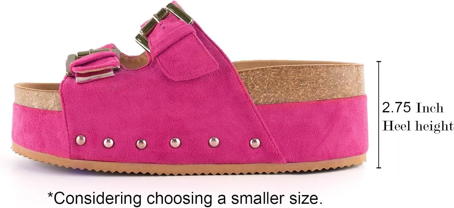 heelchic Platform Sandals Women, Chunky Platform Wedges with Arch Support, Big Buckle Casual Open Toe Slide Sandals