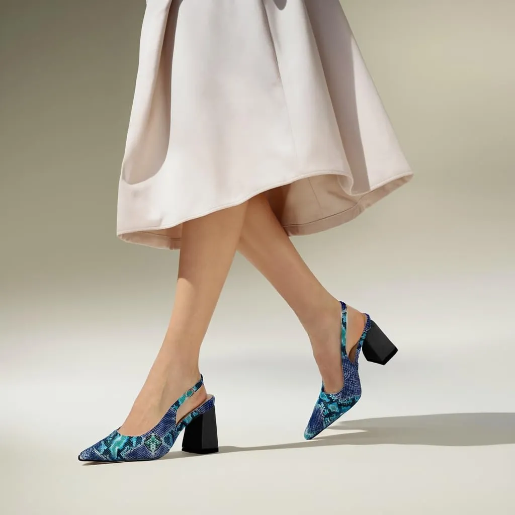 heelchic Slingback Heels for Women Block Heel Pointed Closed Toe Chunky Heel Slip on Wedding Dress Shoes Comfortable