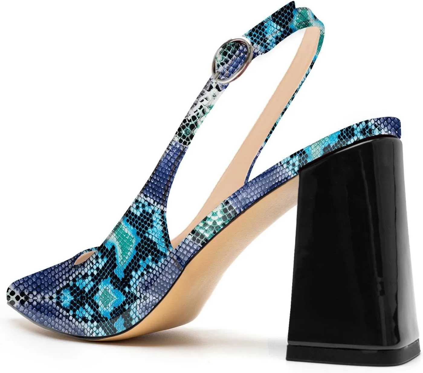 heelchic Slingback Heels for Women Block Heel Pointed Closed Toe Chunky Heel Slip on Wedding Dress Shoes Comfortable