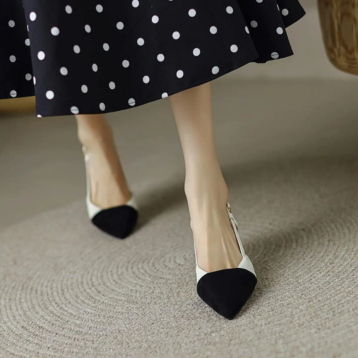 Hello Shero Women’s Pointed Toe Mid Kitten Heel Slingback Pumps Two-Tone Slip-On Dress Shoes for Office Lady Evening Party Dating Prom Church