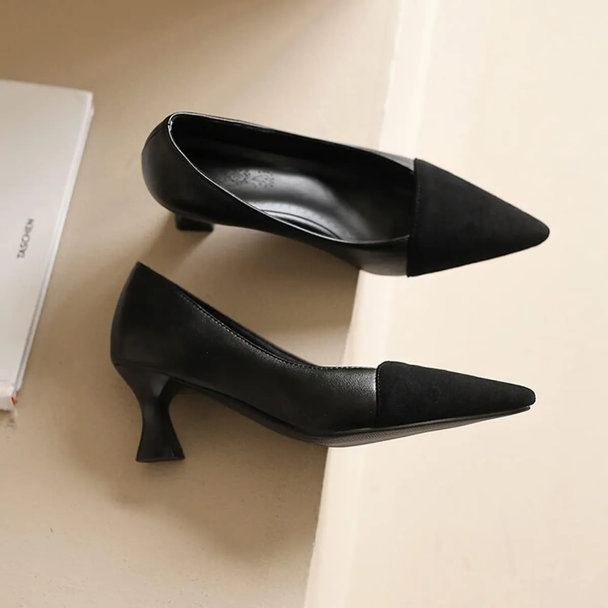 Hello Shero Women’s Pointed Toe Mid Kitten Heel Slingback Pumps Two-Tone Slip-On Dress Shoes for Office Lady Evening Party Dating Prom Church