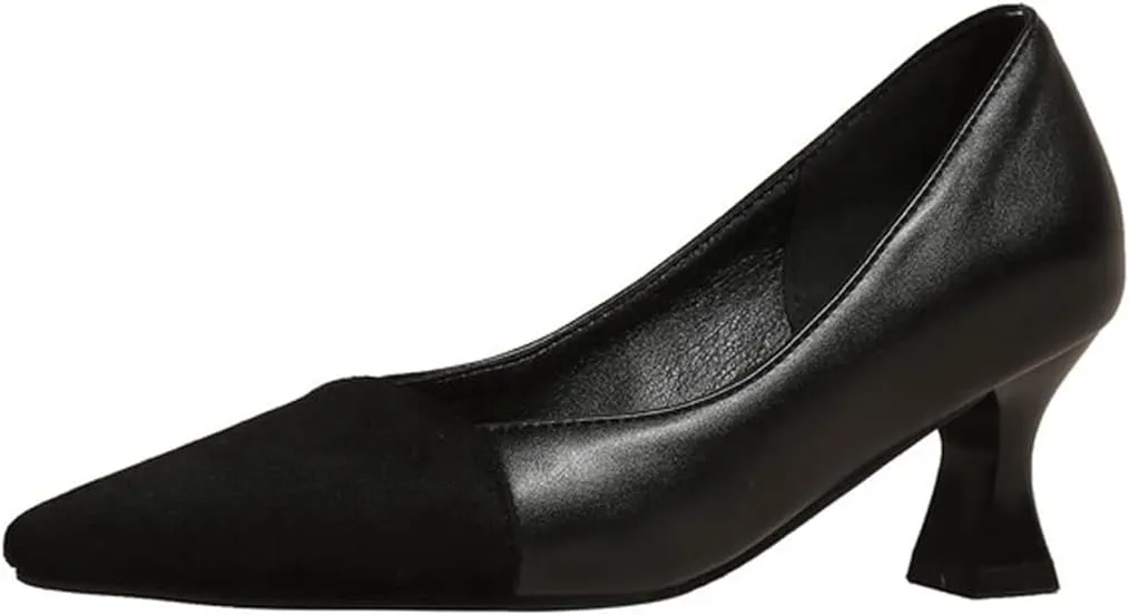 Hello Shero Women’s Pointed Toe Mid Kitten Heel Slingback Pumps Two-Tone Slip-On Dress Shoes for Office Lady Evening Party Dating Prom Church