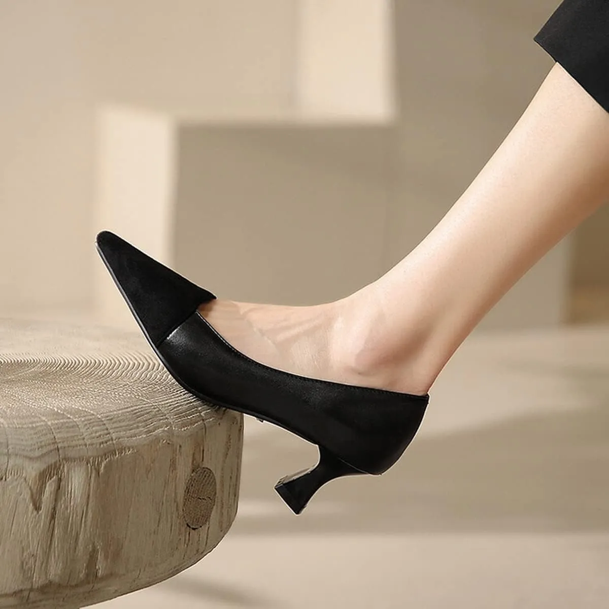 Hello Shero Women’s Pointed Toe Mid Kitten Heel Slingback Pumps Two-Tone Slip-On Dress Shoes for Office Lady Evening Party Dating Prom Church