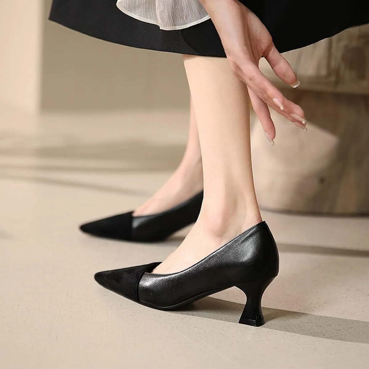 Hello Shero Women’s Pointed Toe Mid Kitten Heel Slingback Pumps Two-Tone Slip-On Dress Shoes for Office Lady Evening Party Dating Prom Church