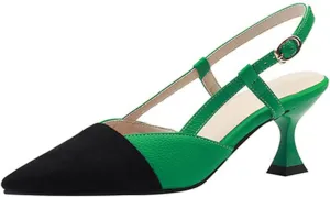 Hello Shero Women’s Pointed Toe Mid Kitten Heel Slingback Pumps Two-Tone Slip-On Dress Shoes for Office Lady Evening Party Dating Prom Church