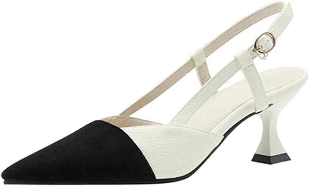 Hello Shero Women’s Pointed Toe Mid Kitten Heel Slingback Pumps Two-Tone Slip-On Dress Shoes for Office Lady Evening Party Dating Prom Church