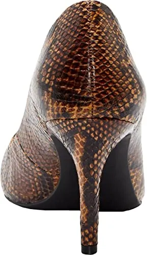I-N-C Inc Women's Zitah Pointed Toe Pumps, Brown Snake, 7.5M