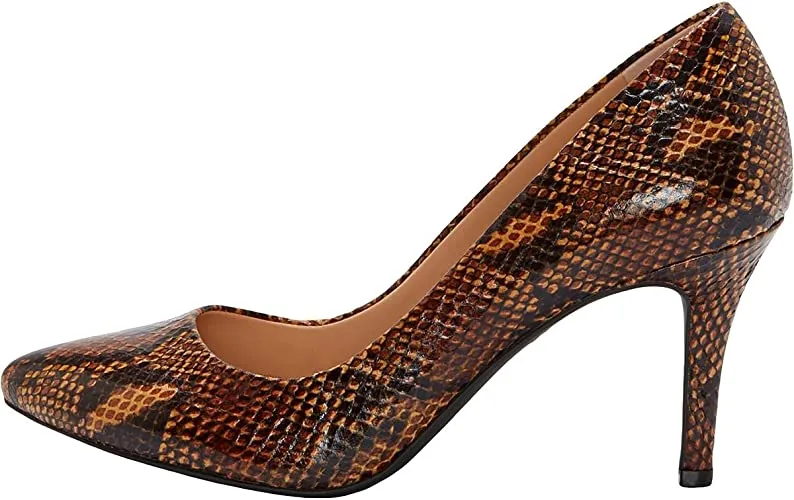 I-N-C Inc Women's Zitah Pointed Toe Pumps, Brown Snake, 7.5M