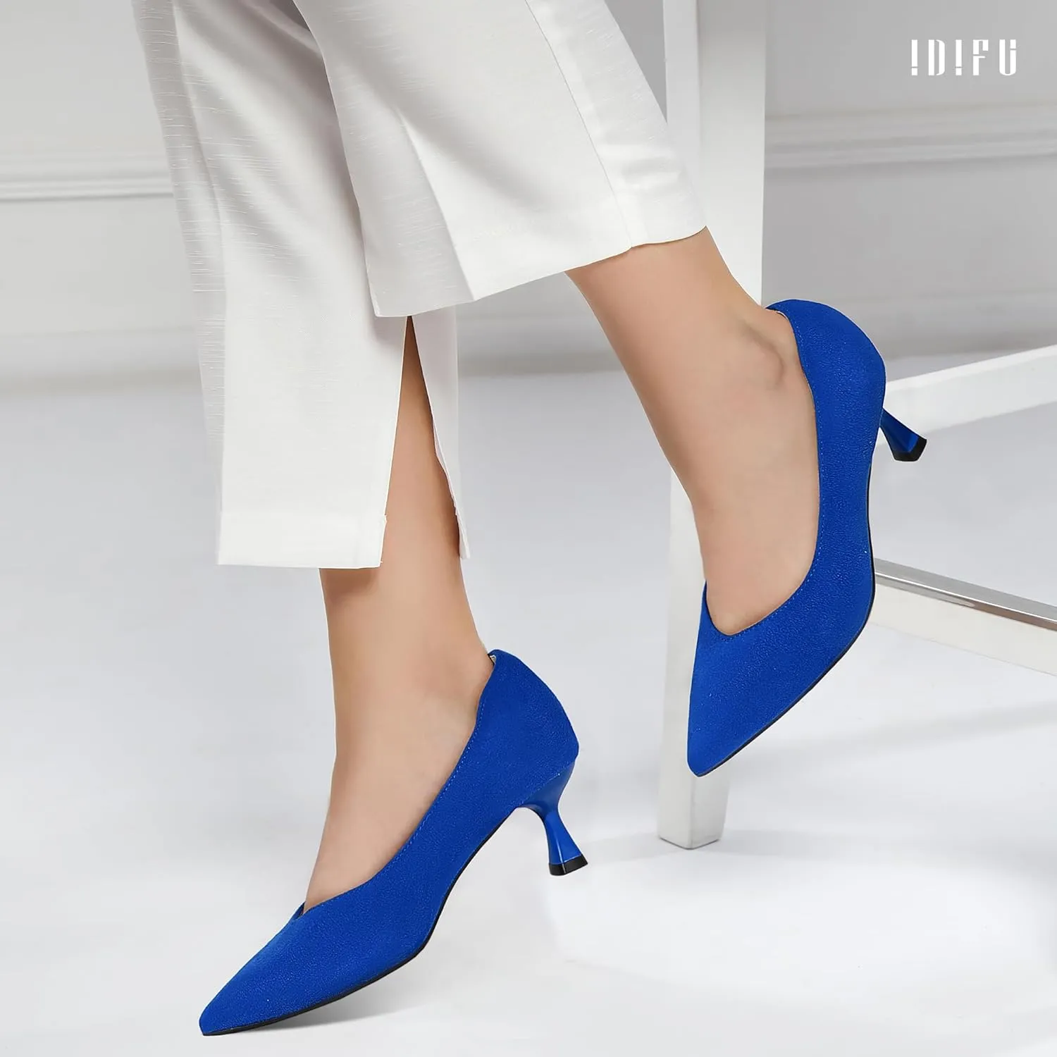 IDIFU IN3 Women's Pumps Kitten Closed Toe Heels Low Pointed Toe Heels Wedding Bridal Office Formal Work Prom Dress Shoes for Women Comfortable Dressy Trendy Cute Pumps Shoes