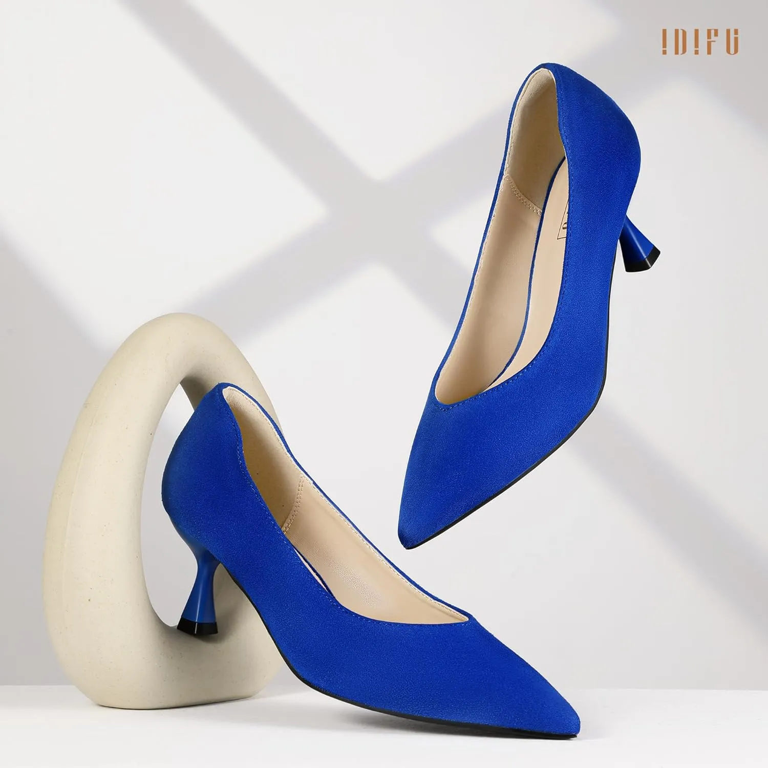 IDIFU IN3 Women's Pumps Kitten Closed Toe Heels Low Pointed Toe Heels Wedding Bridal Office Formal Work Prom Dress Shoes for Women Comfortable Dressy Trendy Cute Pumps Shoes