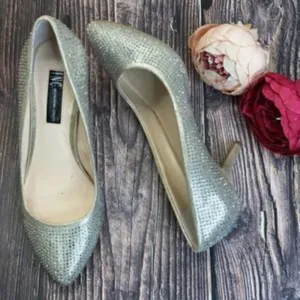 INC Champagne  Zitah Rhinestone Pointed Toe Pumps 8W