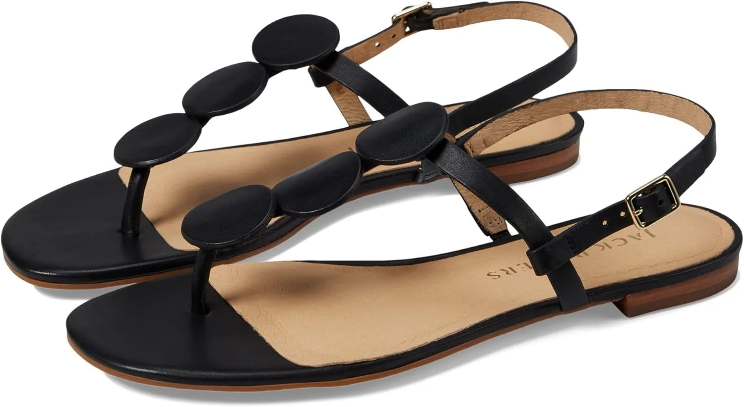 Jack Rogers Worth Flat Sandal for Women - Leather Upper, Adjustable Ankle Strap with Buckle Closure
