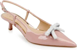 Jewel Badgley Mischka Krystia Slingback Kitten Heels with Pearled Bow