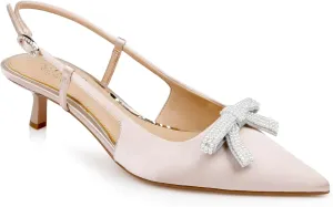 Jewel Badgley Mischka Krystia Slingback Kitten Heels with Pearled Bow